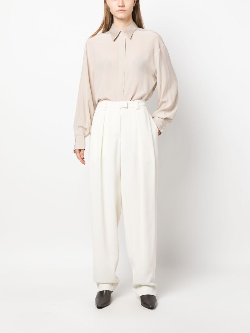 Neutral Sequin-embellished Silk Shirt