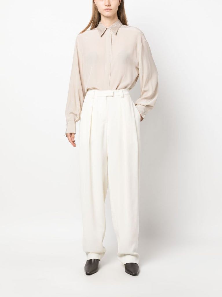 Neutral Sequin-embellished Silk Shirt