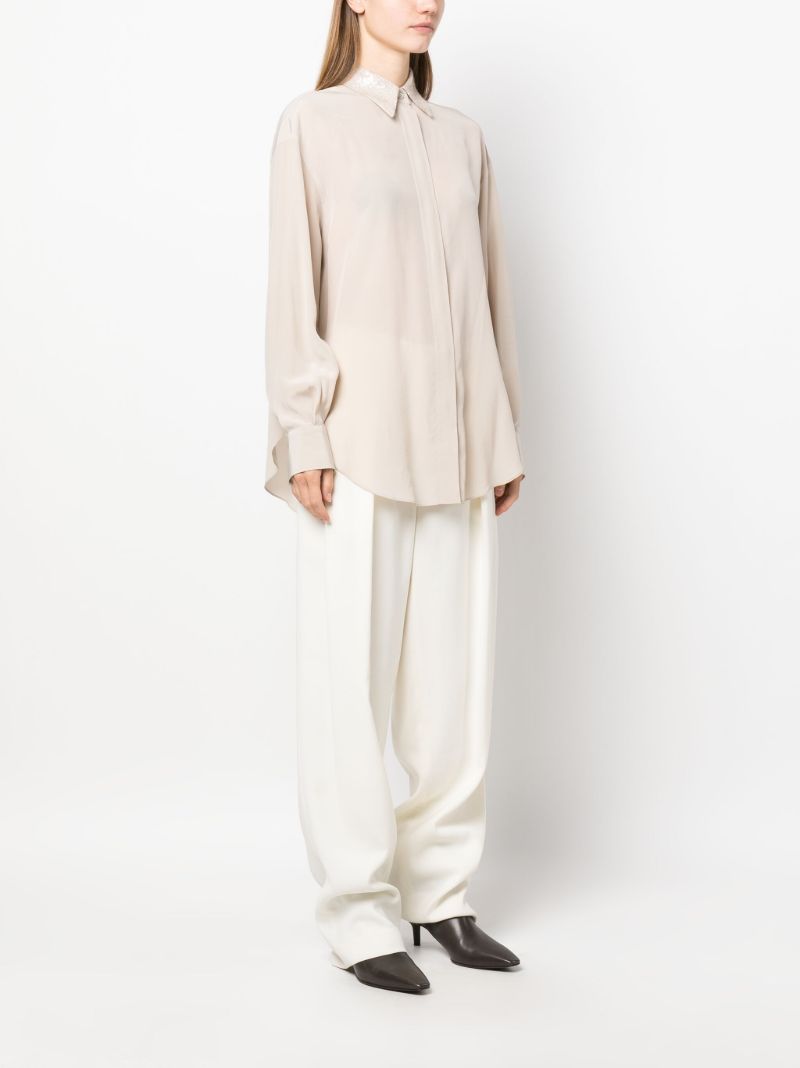 Neutral Sequin-embellished Silk Shirt
