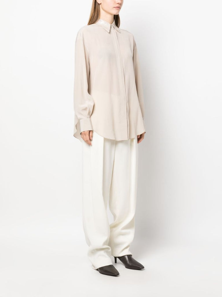 Neutral Sequin-embellished Silk Shirt