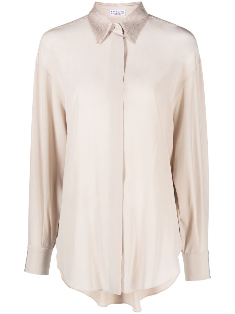 Neutral Sequin-embellished Silk Shirt