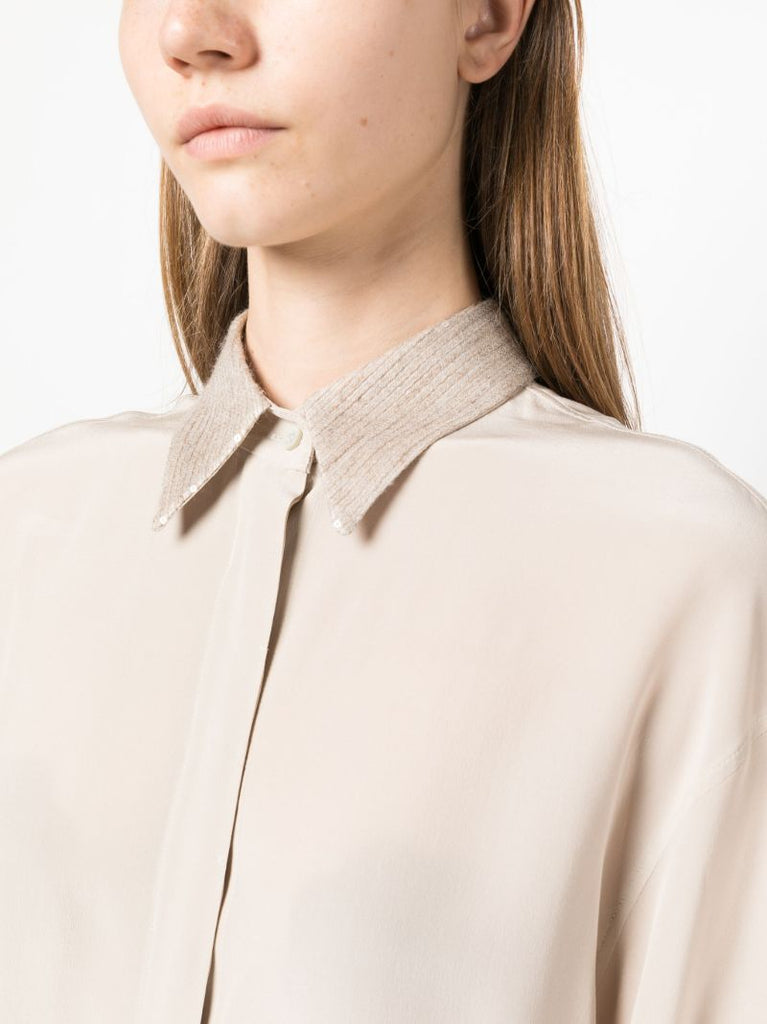 Neutral Sequin-embellished Silk Shirt