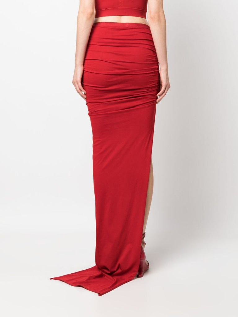 Red Edfu Ruched Asymmetric Skirt