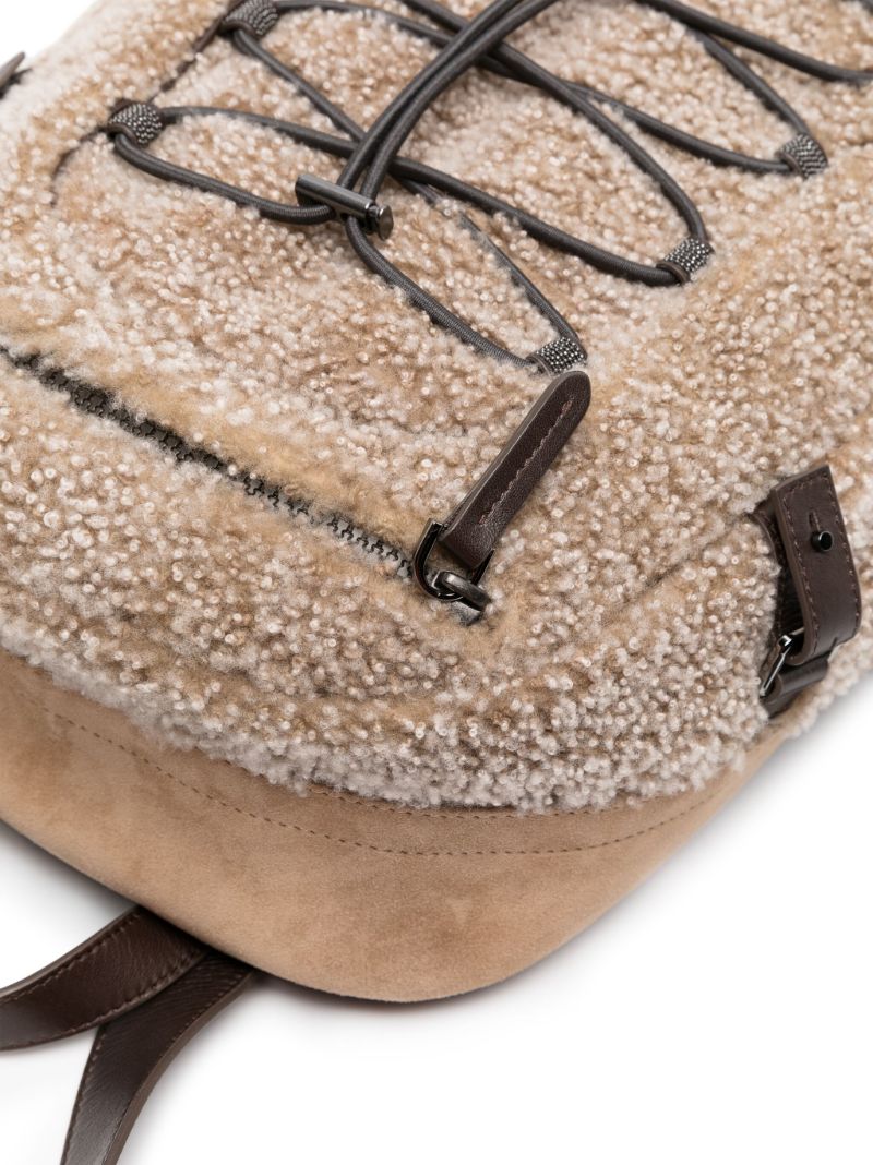 Brown Shearling Leather Panel Backpack