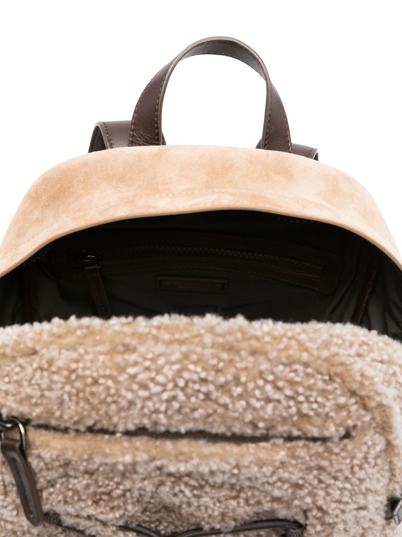 Brown Shearling Leather Panel Backpack