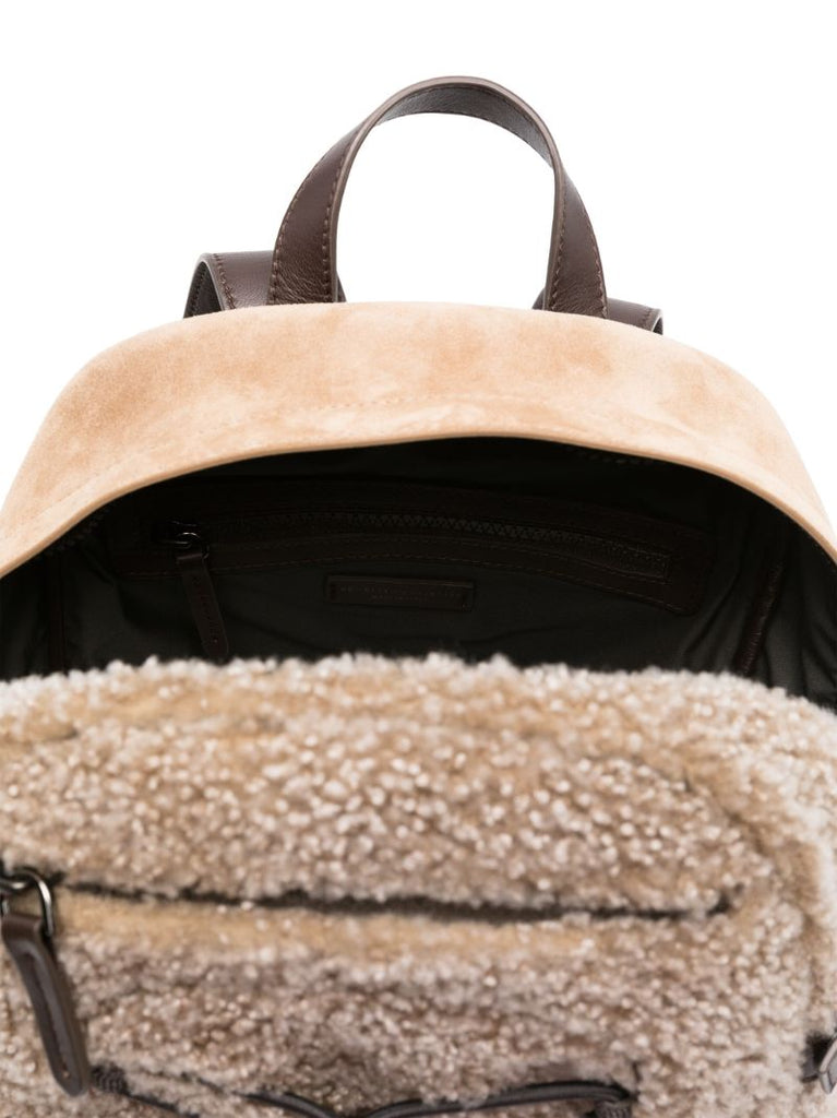 Brown Shearling Leather Panel Backpack