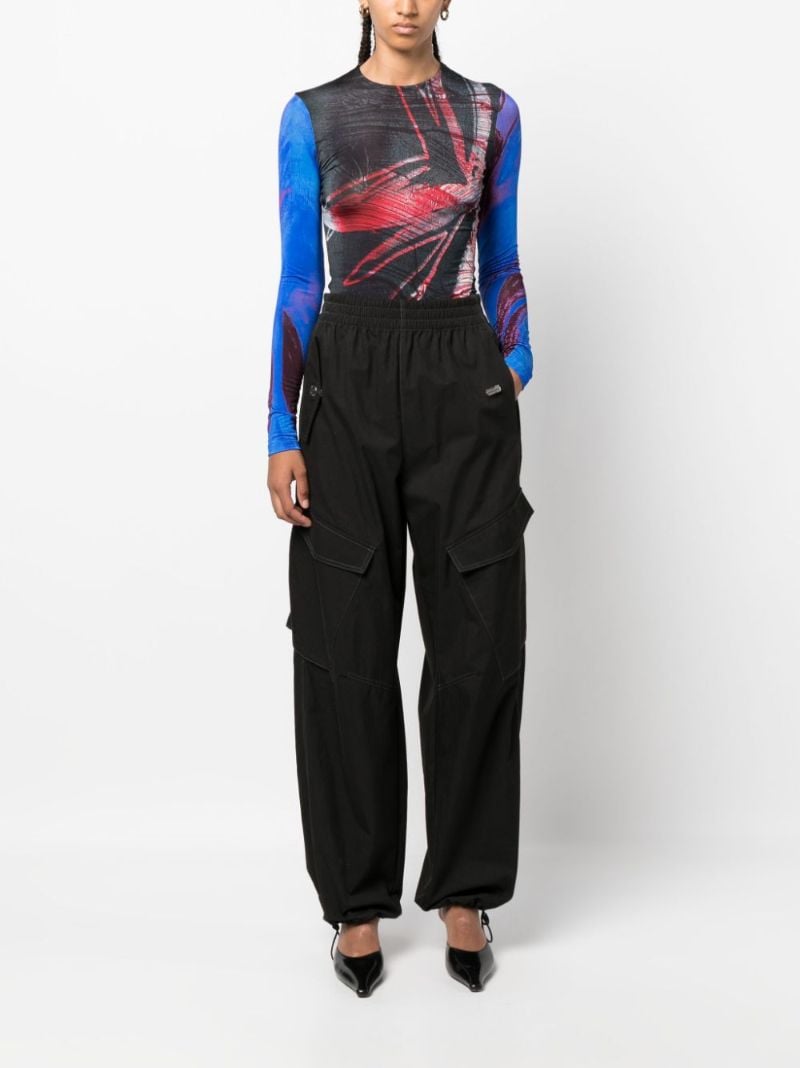 Blue Abstract-print Mesh Top