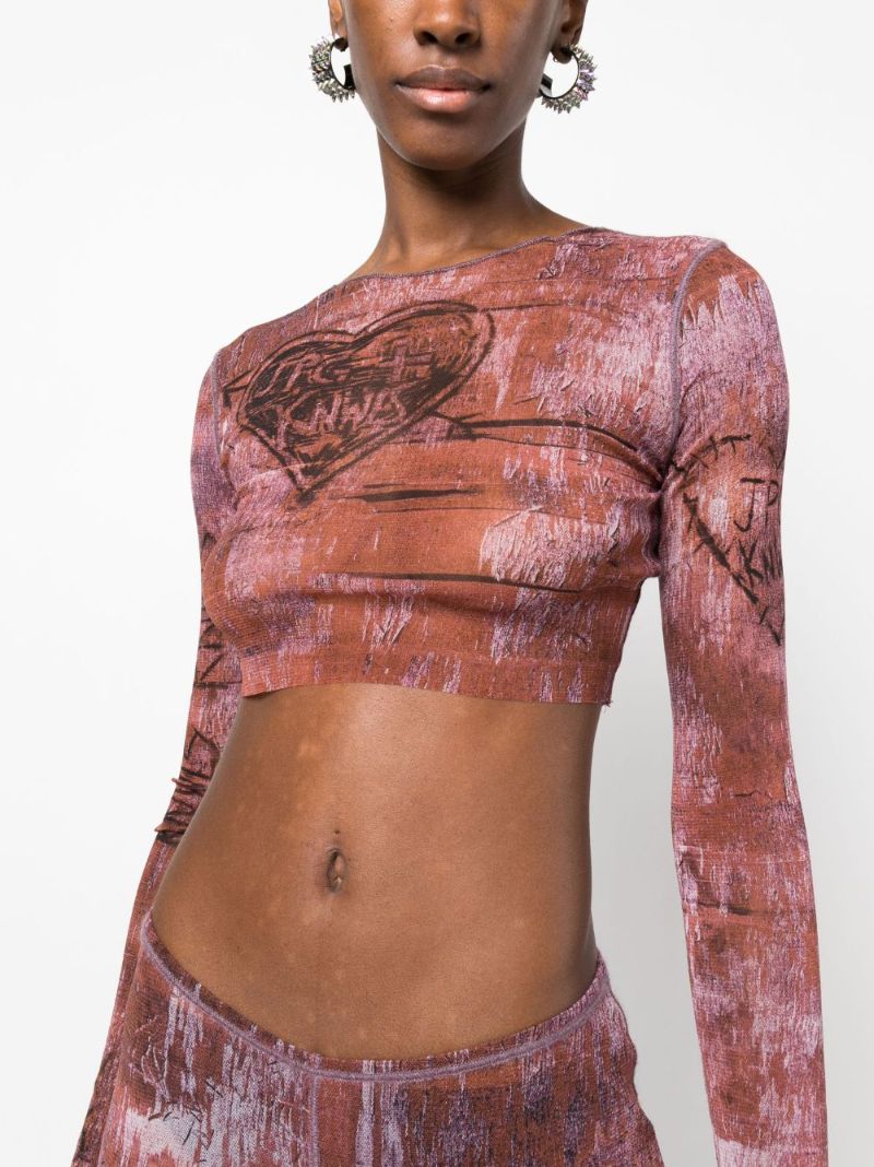 X Knwls Brown Printed Crop Top