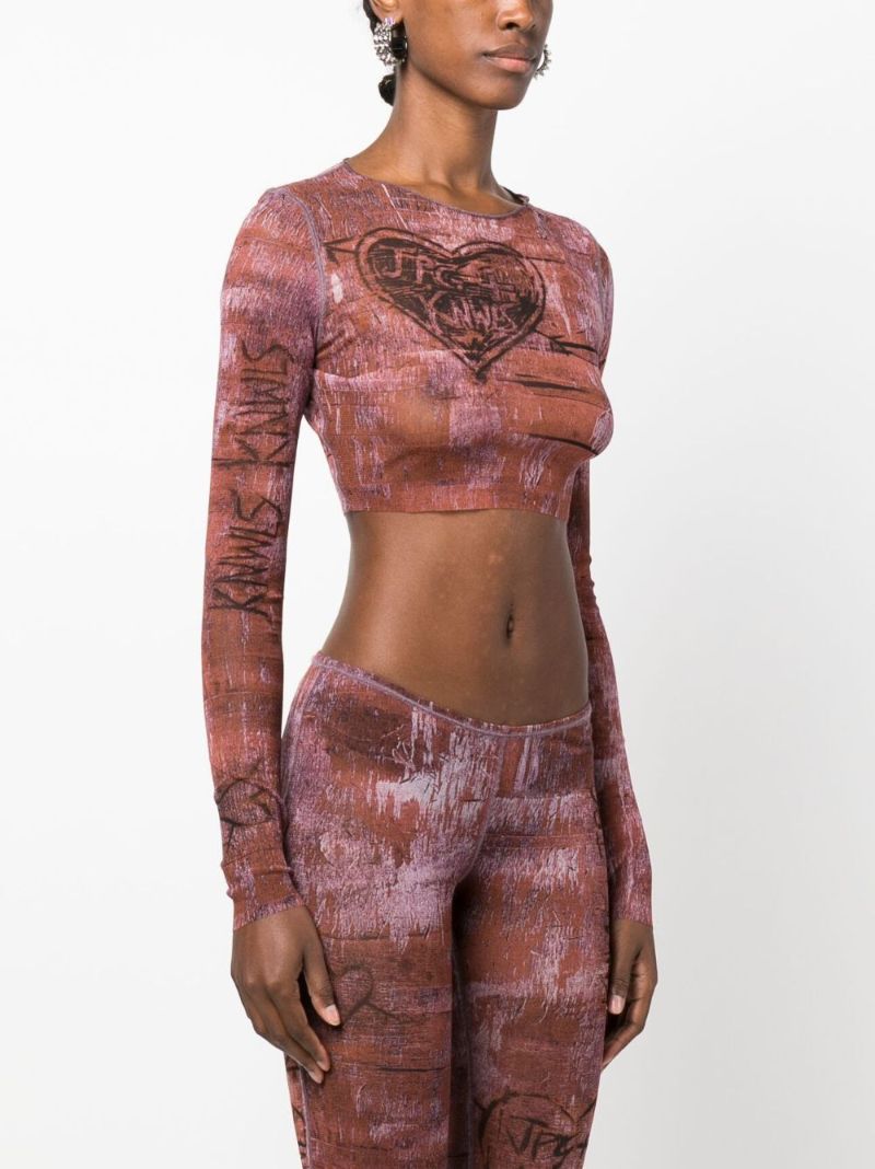 X Knwls Brown Printed Crop Top