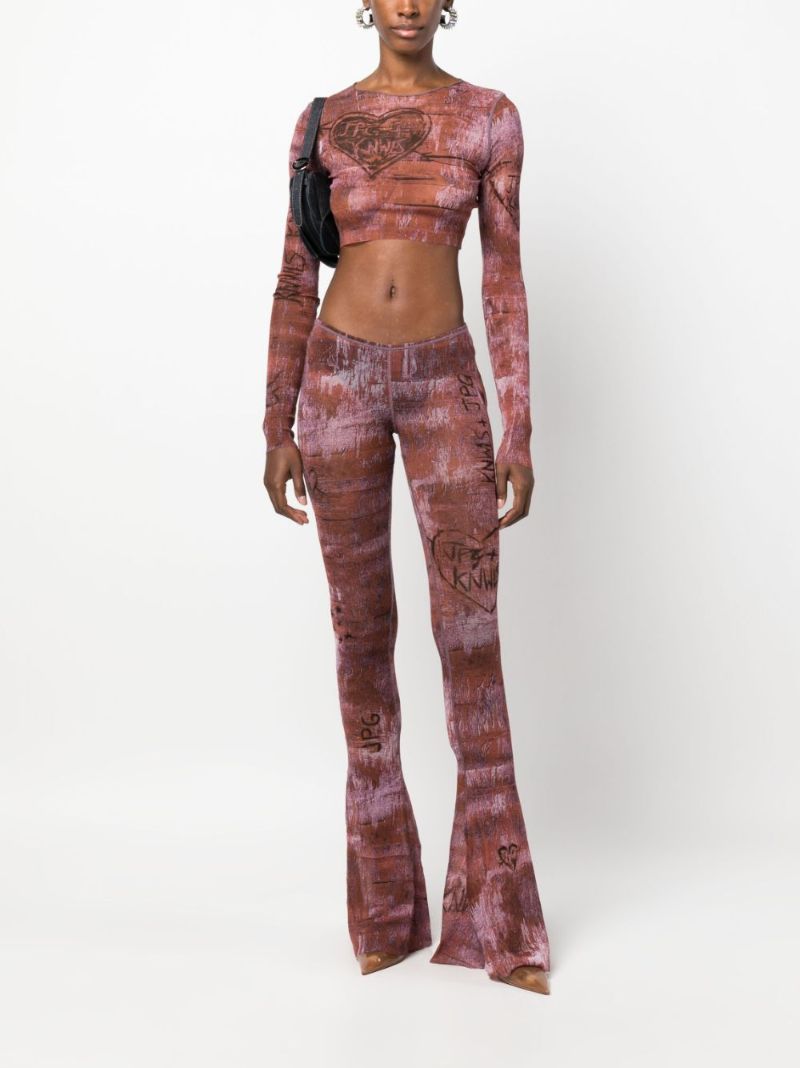 X Knwls Brown Printed Crop Top