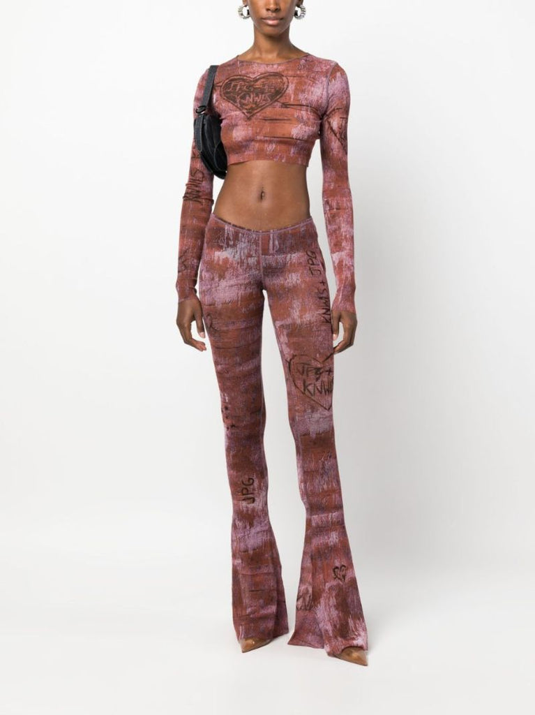 X Knwls Brown Printed Crop Top