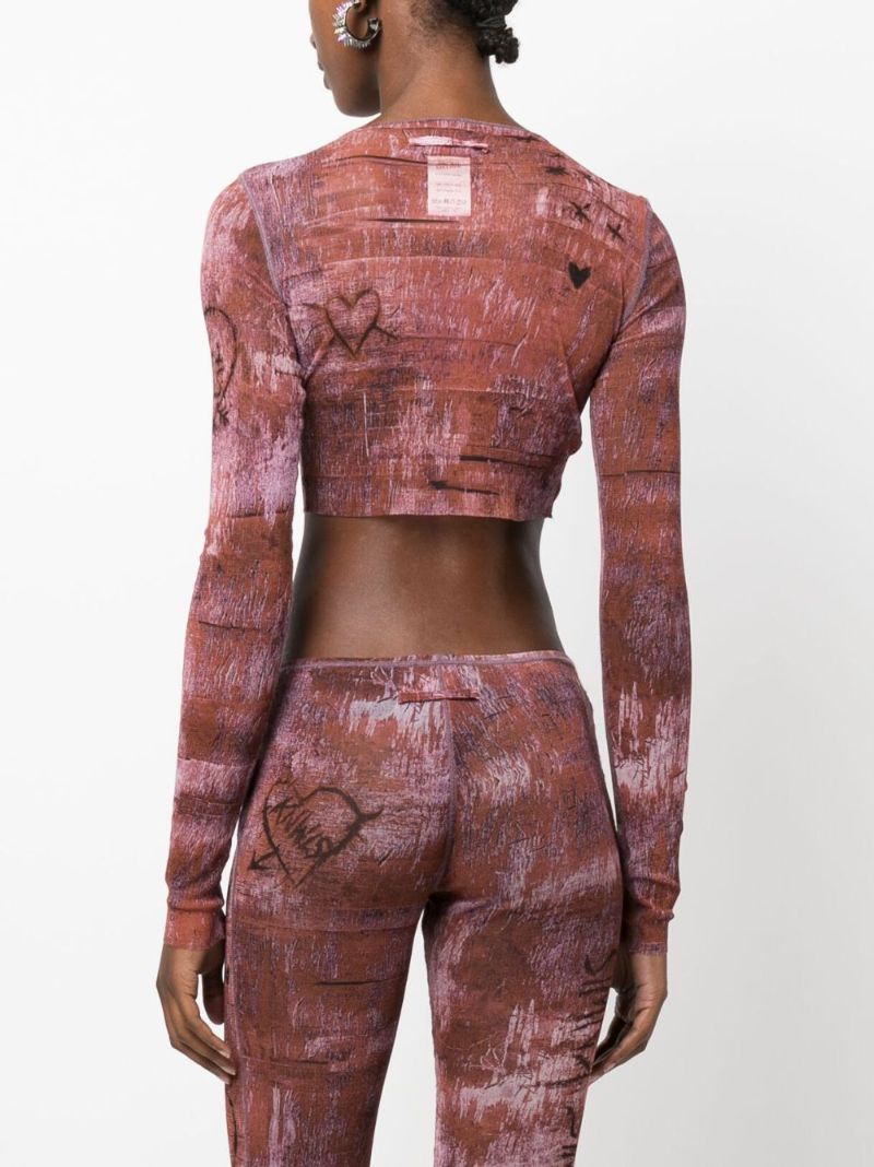 X Knwls Brown Printed Crop Top