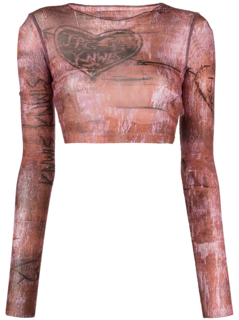 X Knwls Brown Printed Crop Top