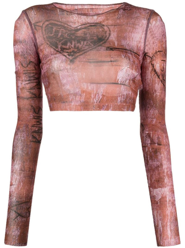 X Knwls Brown Printed Crop Top
