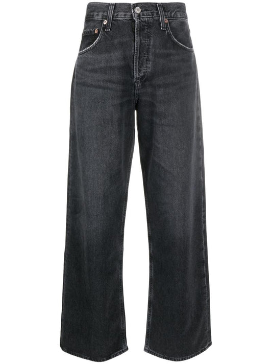 Black Low Slung Baggy Straight Jeans