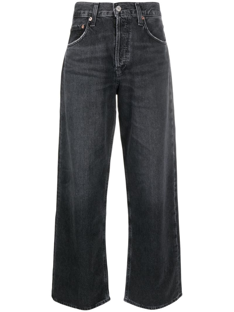 Black Low Slung Baggy Straight Jeans