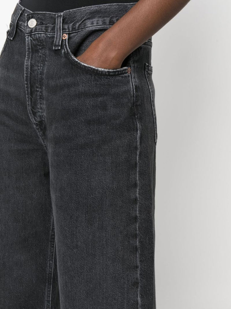 Black Low Slung Baggy Straight Jeans