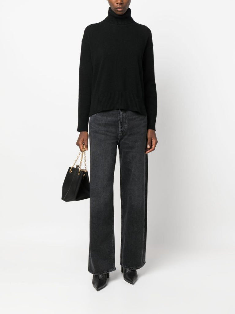 Black Low Slung Baggy Straight Jeans