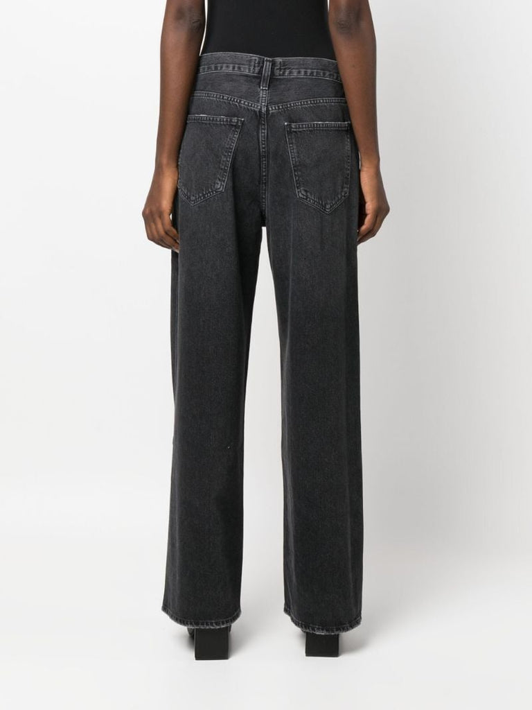 Black Low Slung Baggy Straight Jeans
