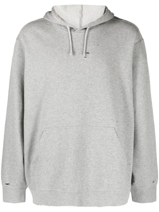 Grey Distressed Cotton Hoodie