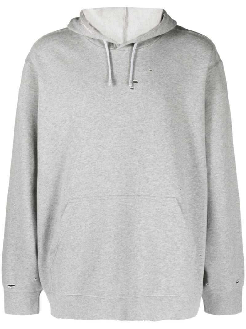 Grey Distressed Cotton Hoodie