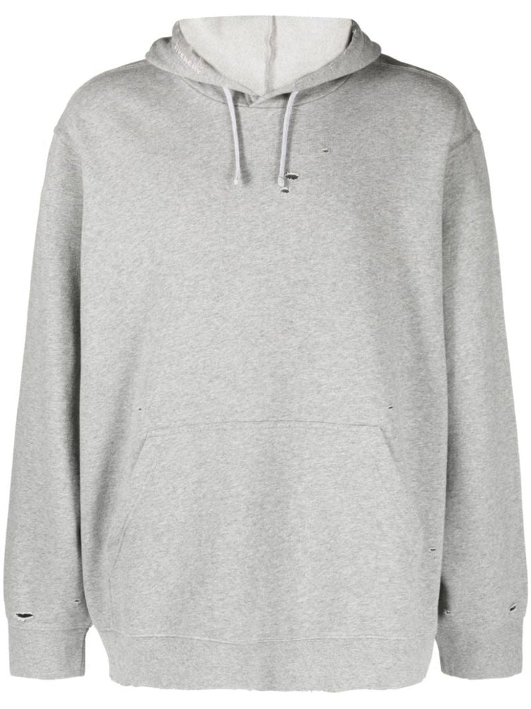 Grey Distressed Cotton Hoodie