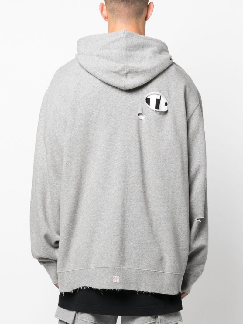 Grey Distressed Cotton Hoodie