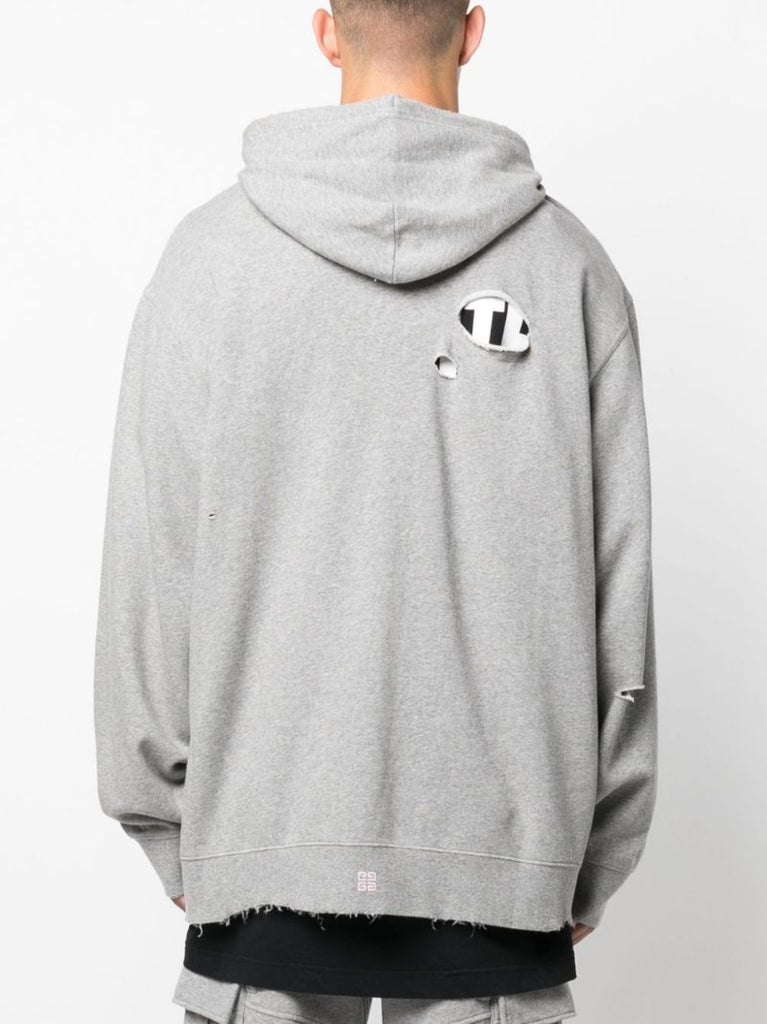 Grey Distressed Cotton Hoodie