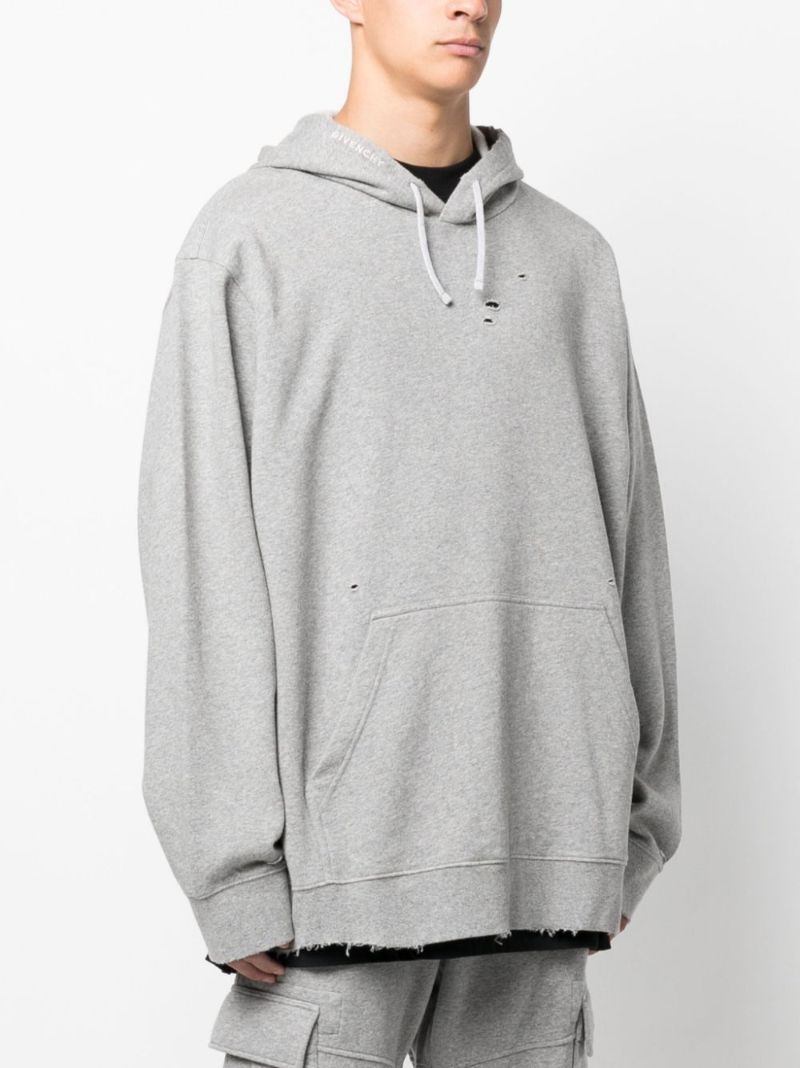 Grey Distressed Cotton Hoodie
