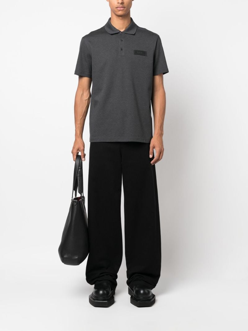 Grey Logo Patch Cotton Polo Shirt