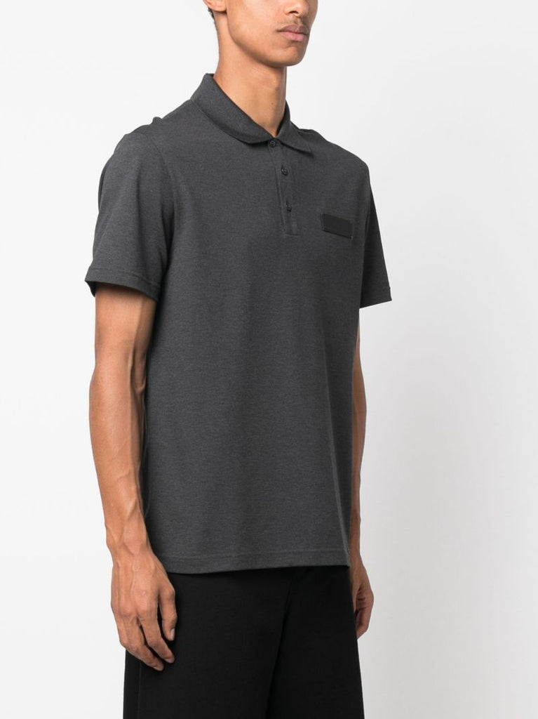 Grey Logo Patch Cotton Polo Shirt