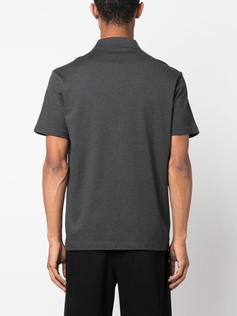 Grey Logo Patch Cotton Polo Shirt