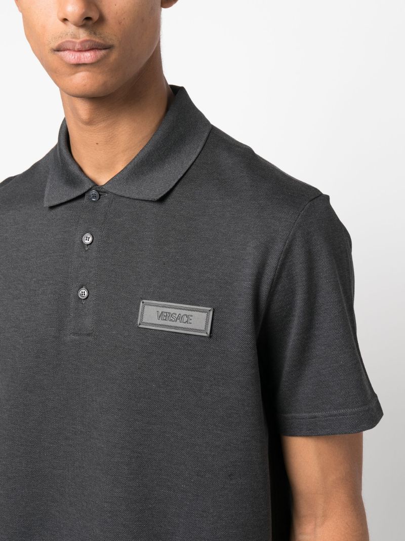 Grey Logo Patch Cotton Polo Shirt