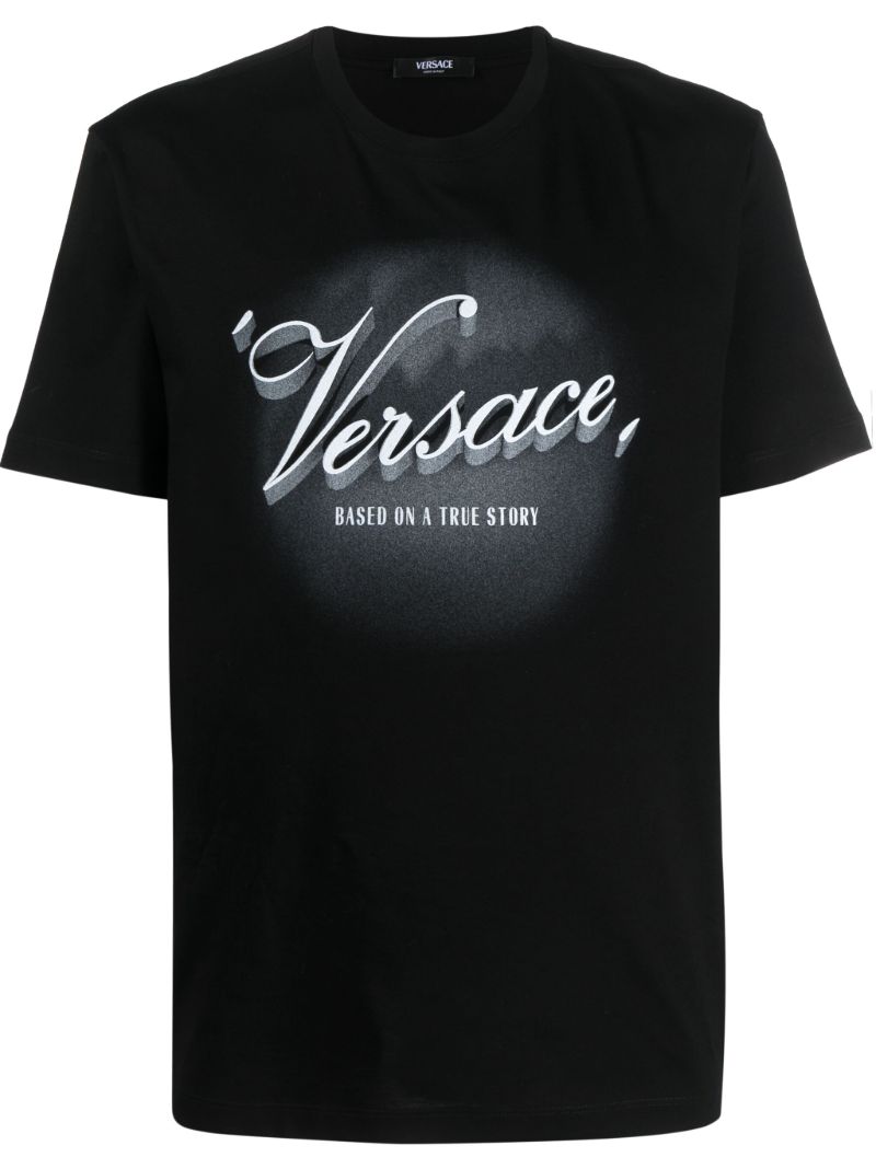 Black Versace Film Titles-print Cotton T-shirt