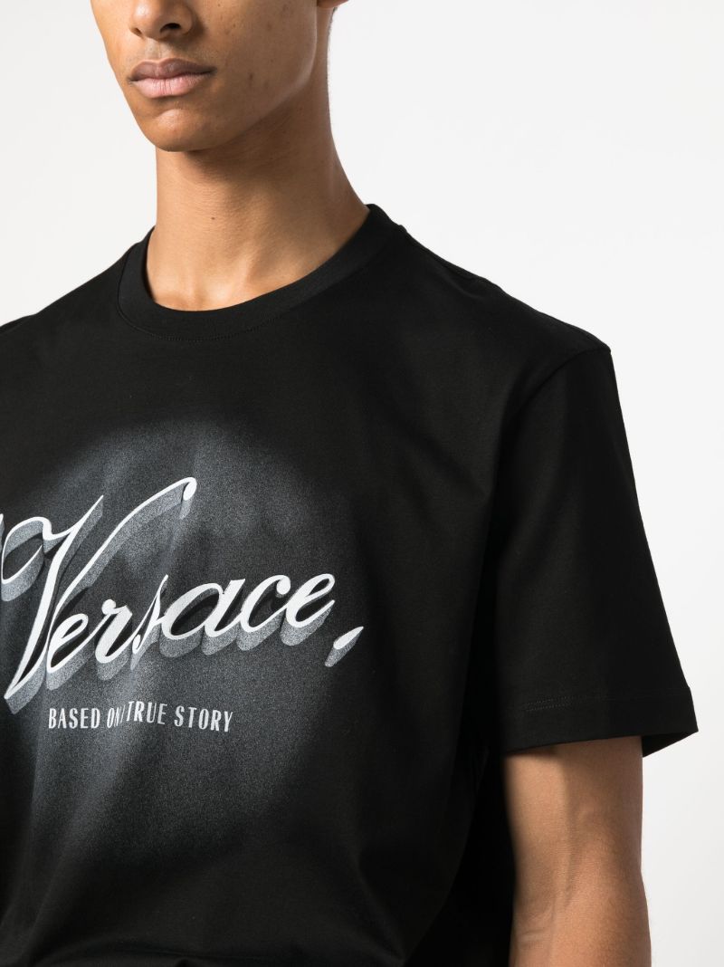 Black Versace Film Titles-print Cotton T-shirt