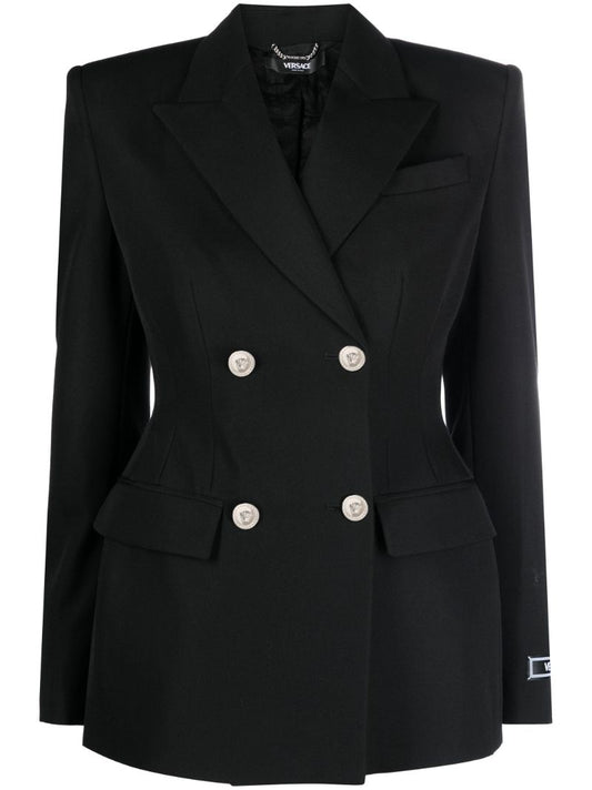 Black Double Breasted Wool Blazer