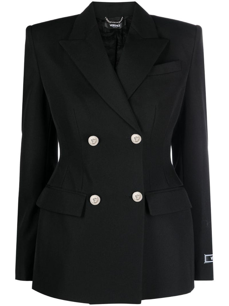 Black Double Breasted Wool Blazer