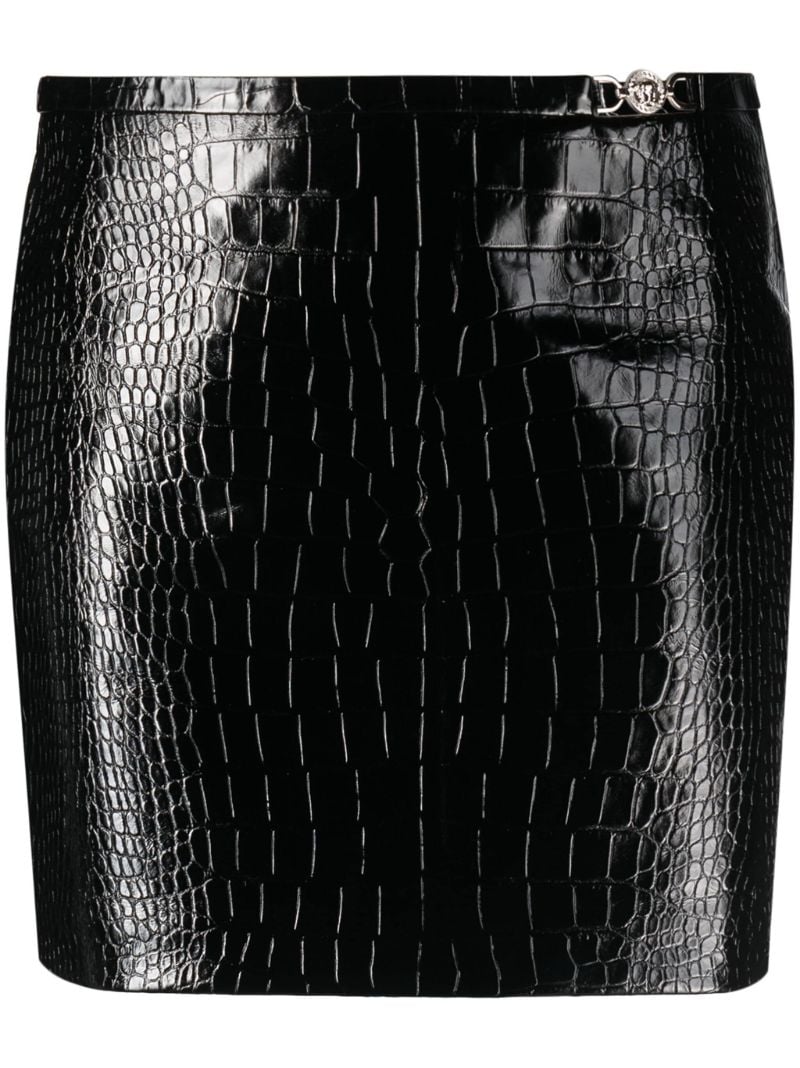 Black Crocodile-embossed Leather Mini Skirt