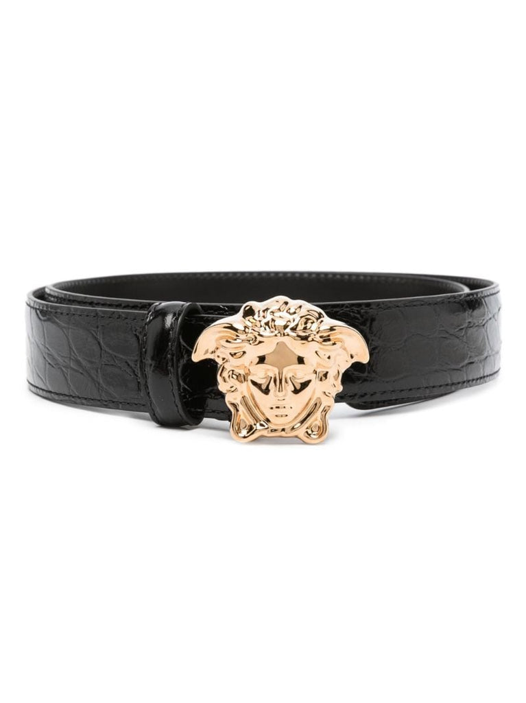 Black La Medusa Crocodile-embossed Leather Belt