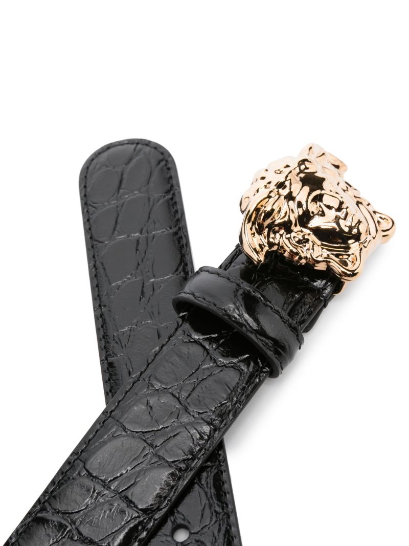 Black La Medusa Crocodile-embossed Leather Belt