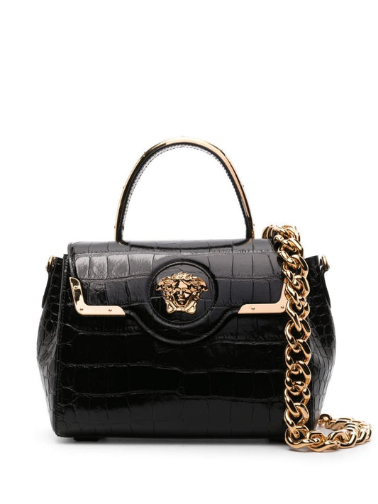 Black La Medusa Crocodile-embossed Leather Tote Bag