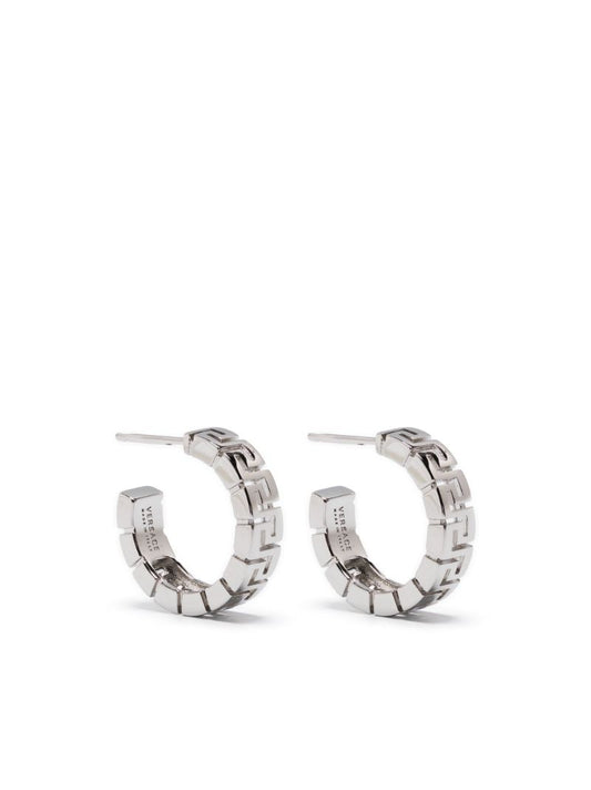 Silver Greca Hoop Earrings