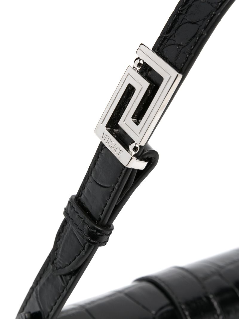 Black Greca Goddess Croc-embossed Leather Shoulder Bag