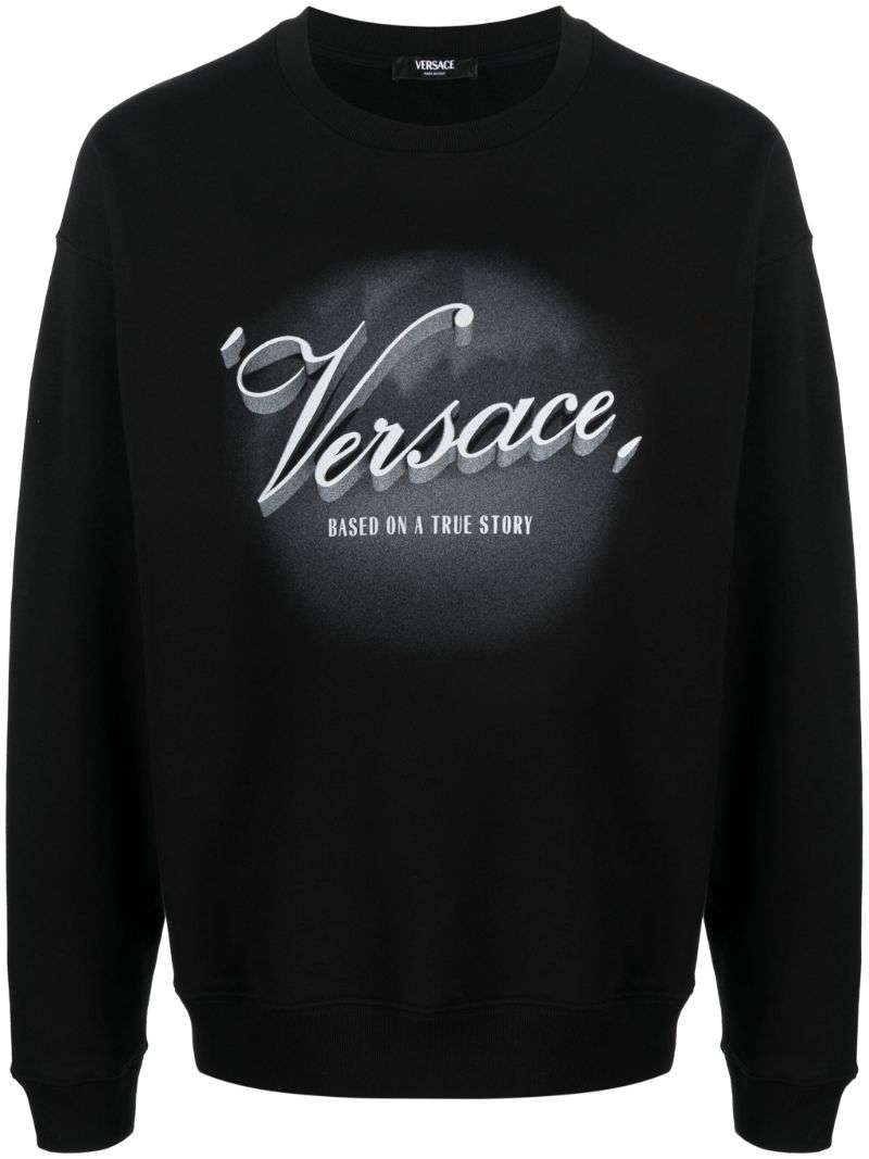 Black Versace Film Titles-print Cotton Sweatshirt