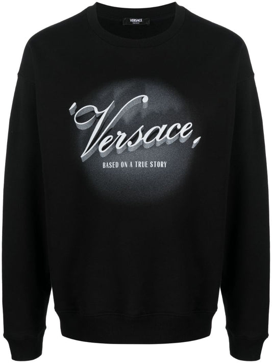 Black Versace Film Titles-print Cotton Sweatshirt