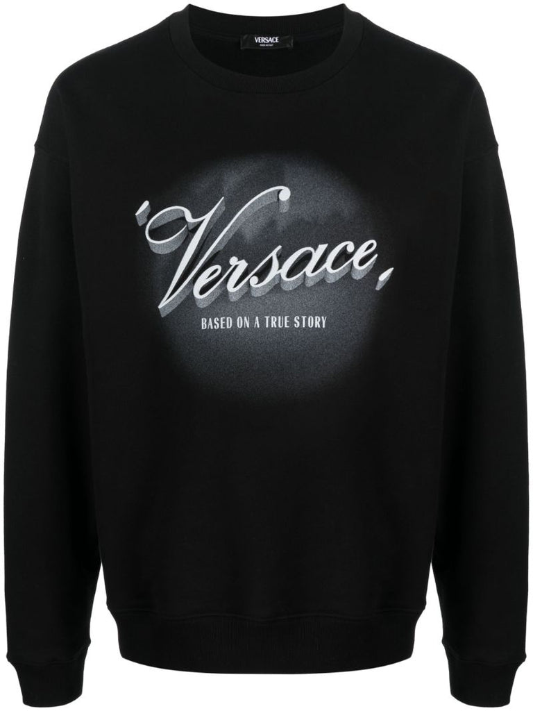 Black Versace Film Titles-print Cotton Sweatshirt
