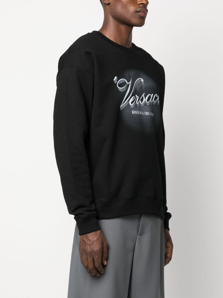 Black Versace Film Titles-print Cotton Sweatshirt