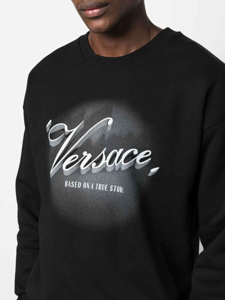 Black Versace Film Titles-print Cotton Sweatshirt