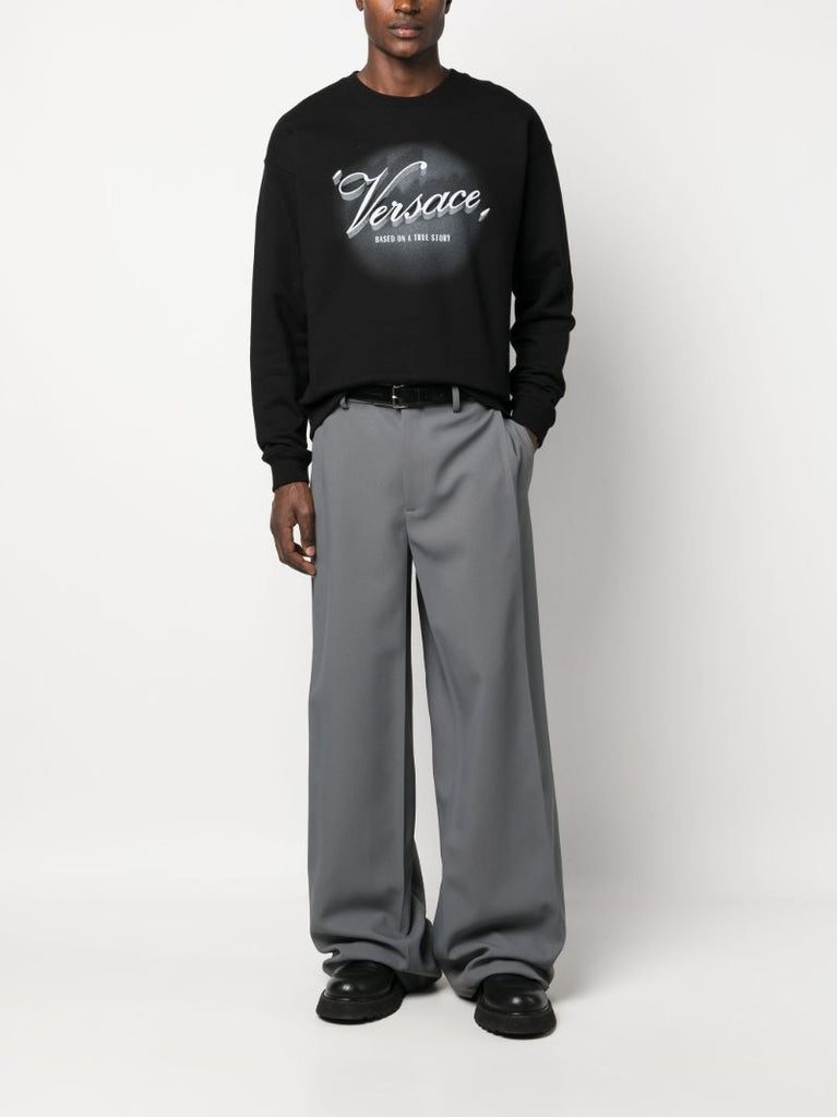 Black Versace Film Titles-print Cotton Sweatshirt