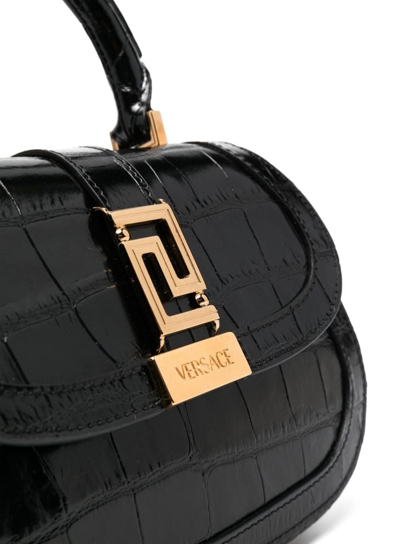 Black Greca Goddess Leather Tote Bag